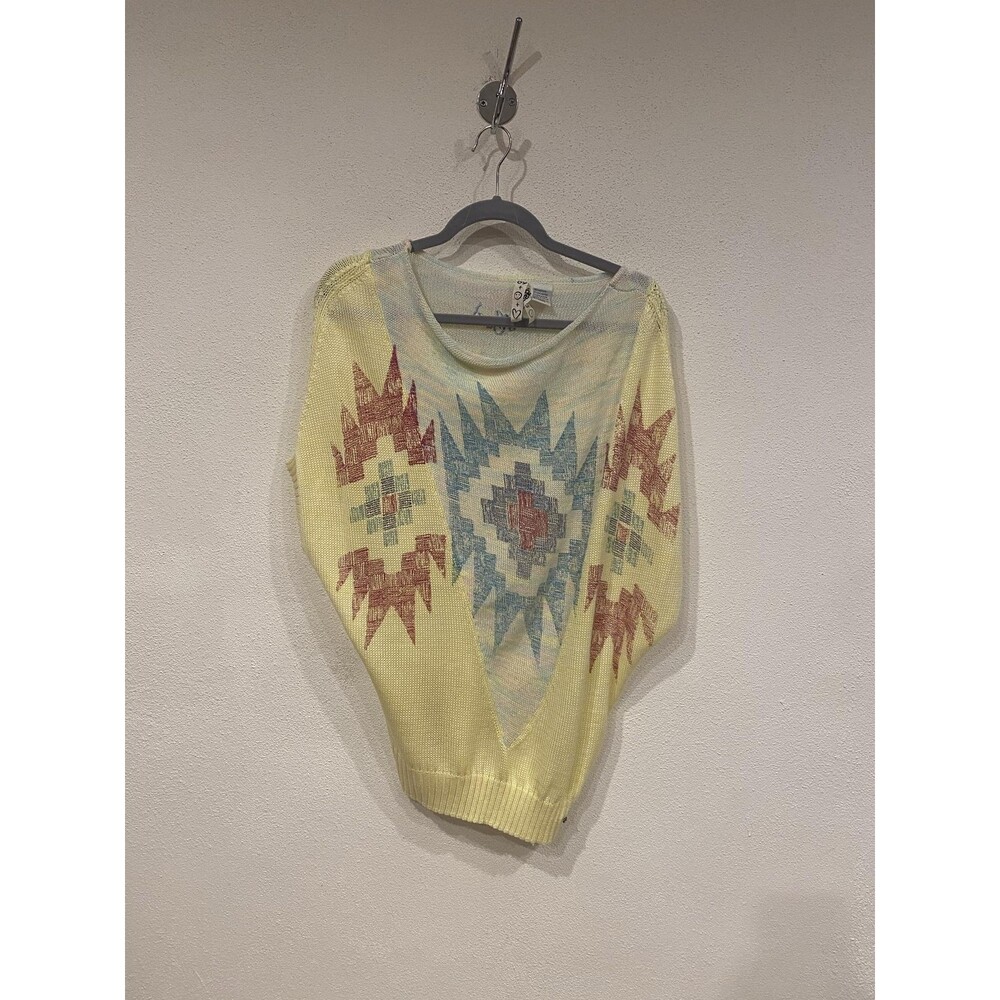 Desigual Sweater Womens Large Yellow Aztec Geometric Open Knit Dolman Top